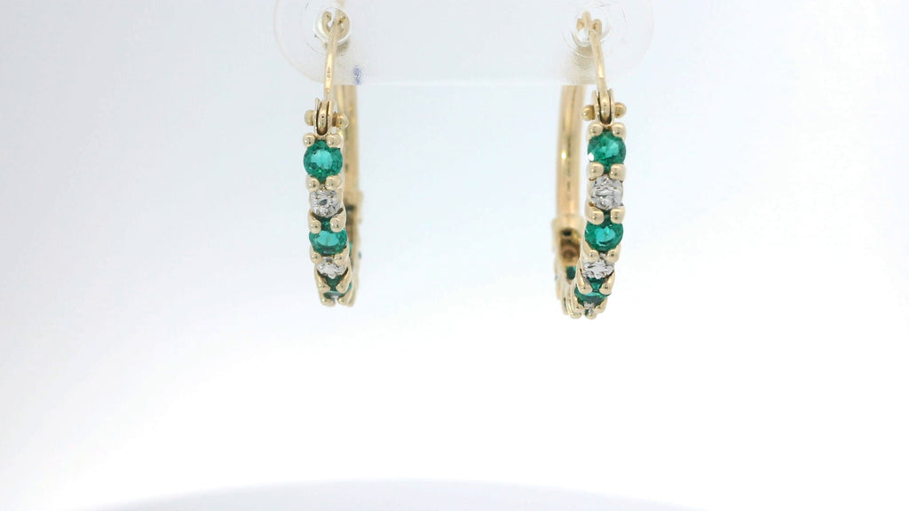 Gold Hoop Earrings with green gems
