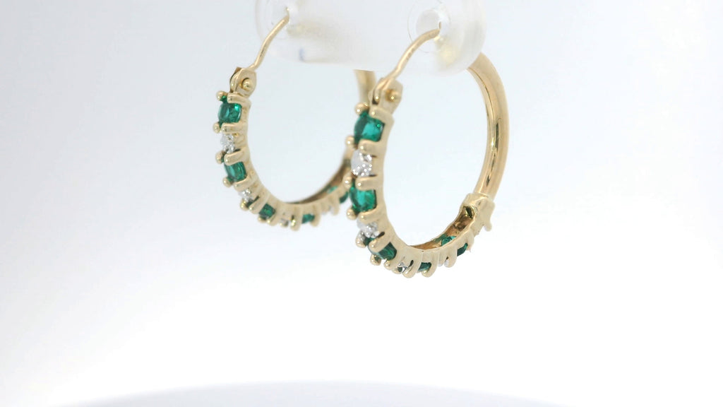 Gold Hoop Earrings with green gems