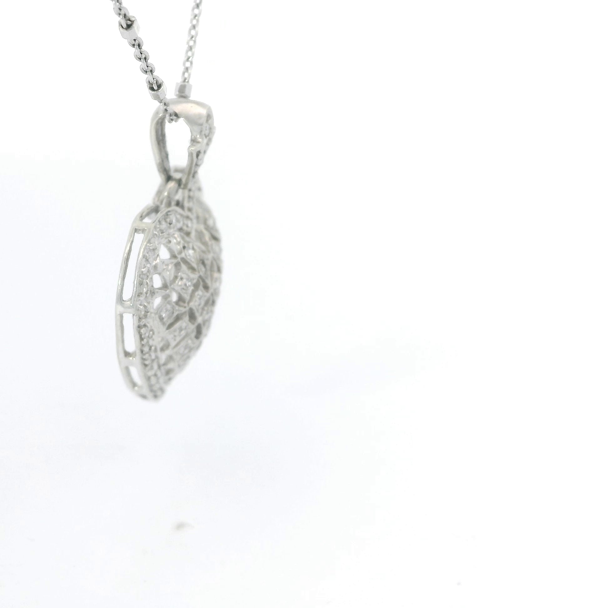 White Gold Over Silver Heart Diamond Pendant Necklace