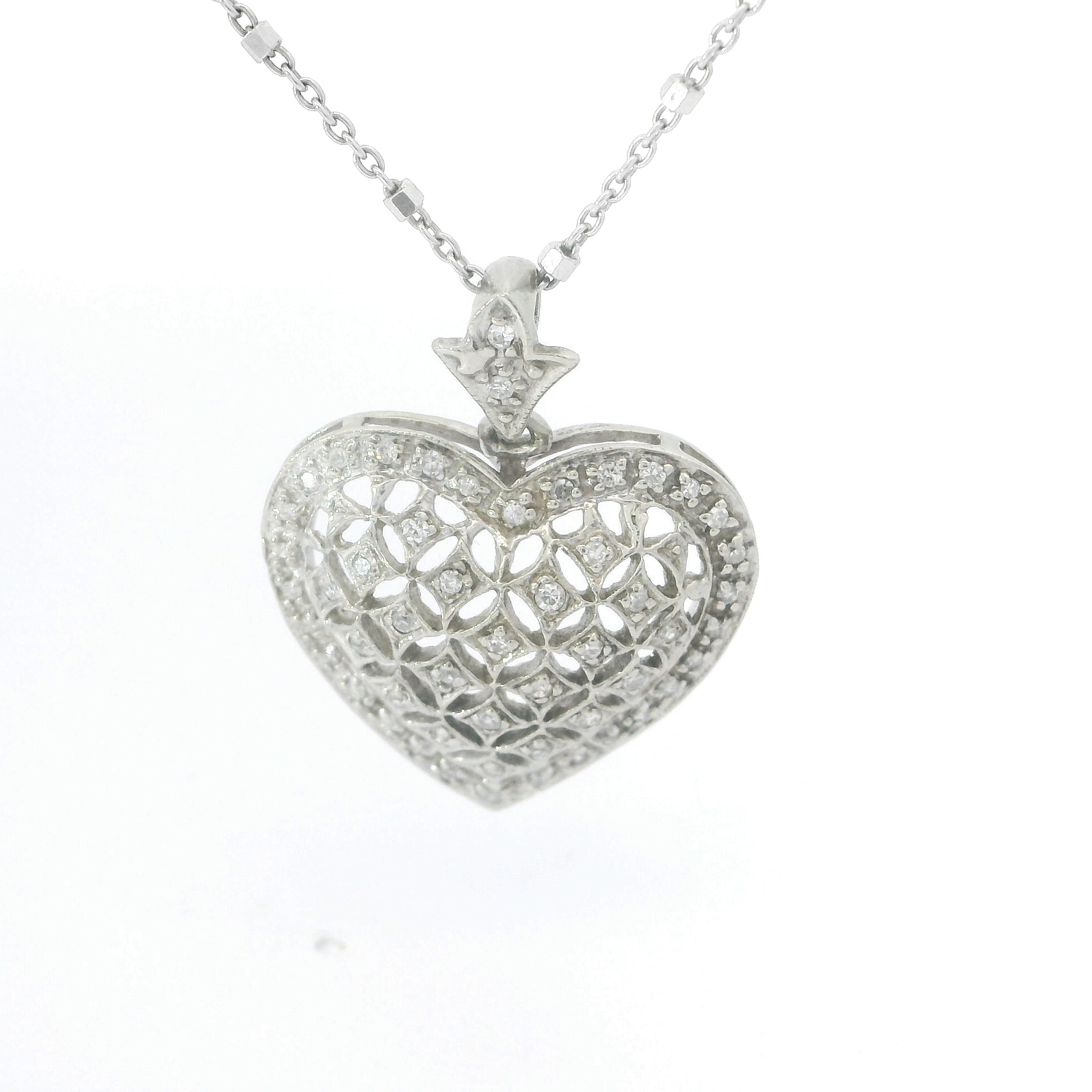 White Gold Over Silver Heart Diamond Pendant Necklace