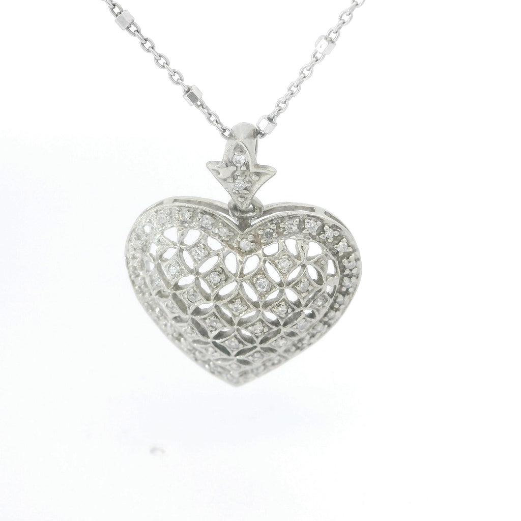 White Gold Over  Heart Diamond Pendant Necklace