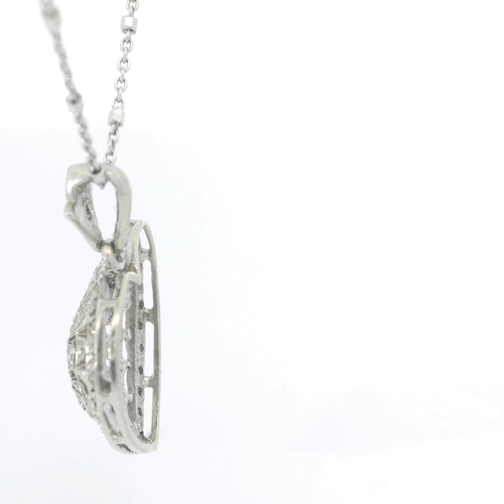 White Gold Over  Heart Diamond Pendant Necklace