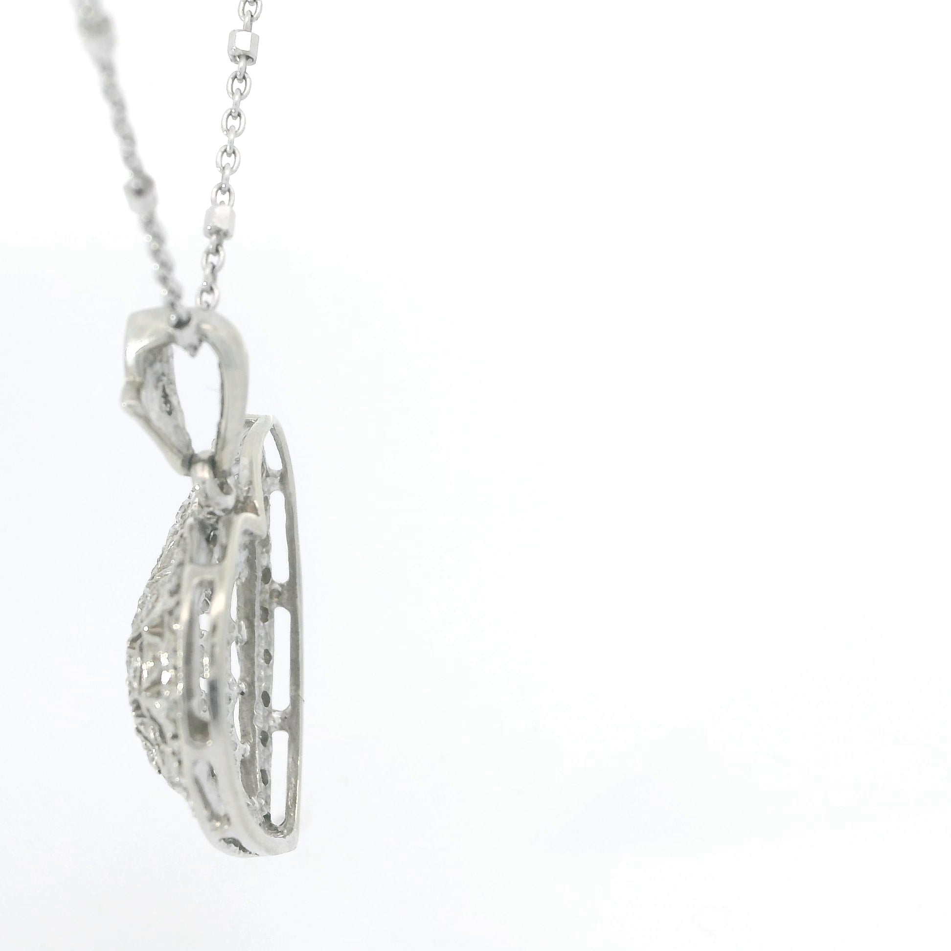 White Gold Over Silver Heart Diamond Pendant Necklace