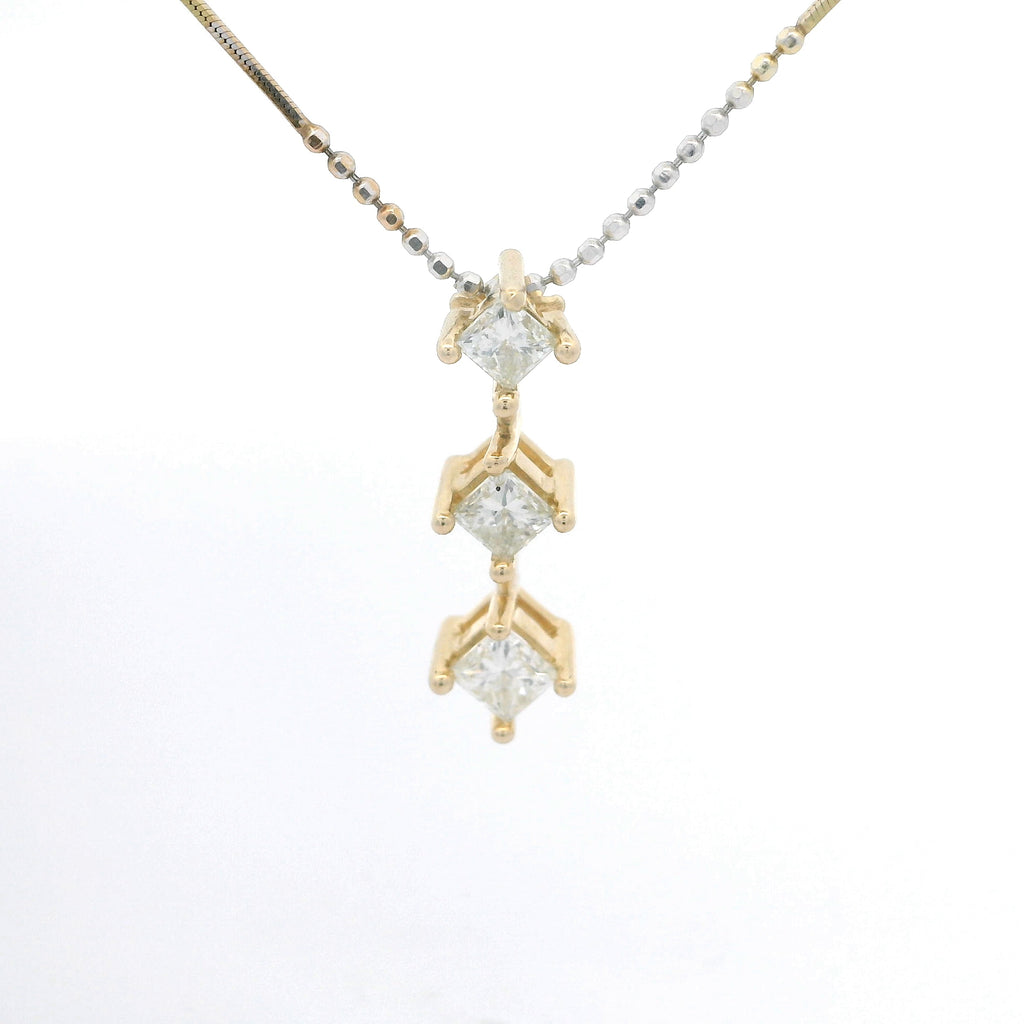 Yellow Gold Diamond Necklace with Princess Cut Brilliant Diamonds