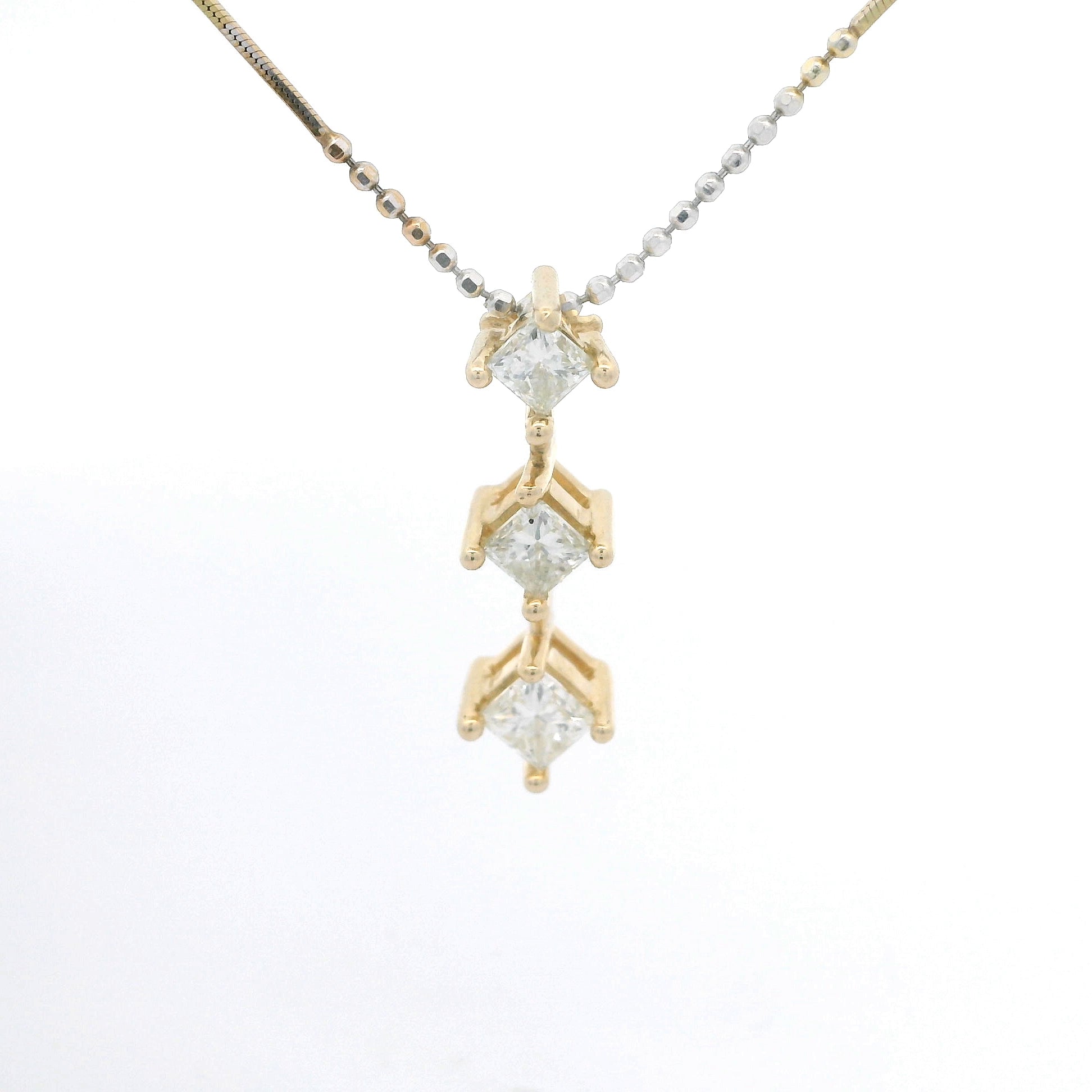 Yellow Gold Diamond Necklace with Princess Cut Brilliant Diamonds