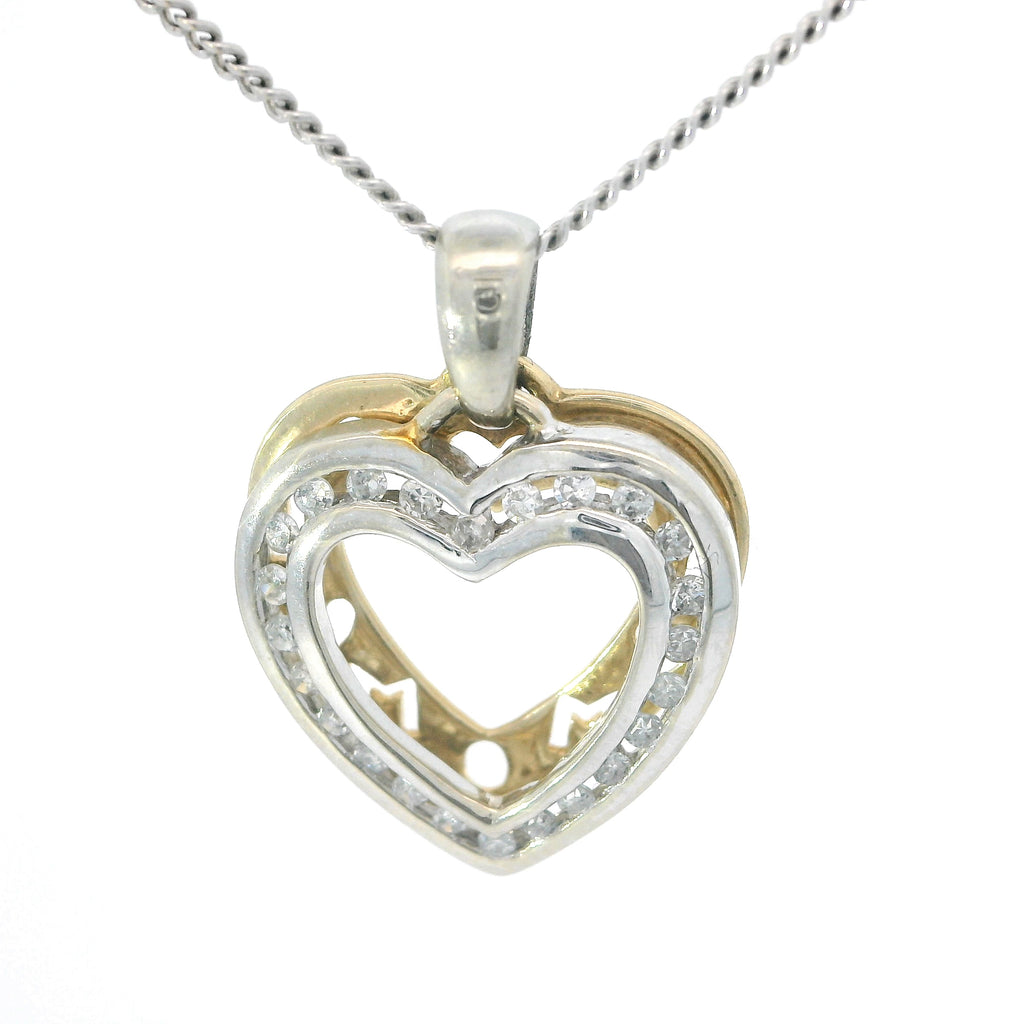 Yellow Gold Heart Pendant Charm Necklace with Round Cut Diamonds