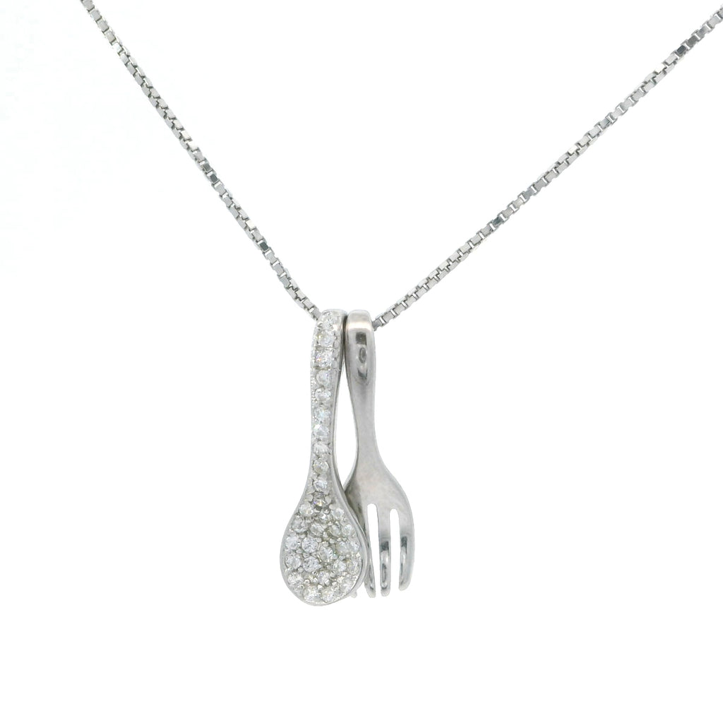 Elegant Silver Fork and Spoon Pendant