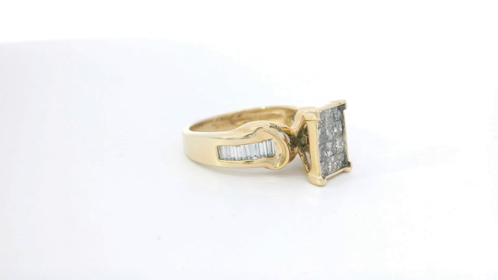 Yellow Gold Ring with Princess-Cut Diamond Cluster