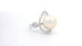 White Gold Cocktail Ring with Round Cabochon Pearl