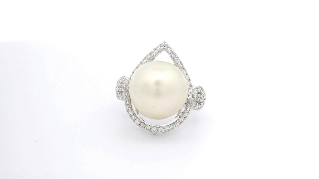 White Gold Cocktail Ring with Round Cabochon Pearl