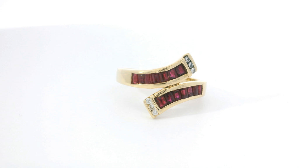 Yellow Gold Multi stone Ring with Square Red Rubies