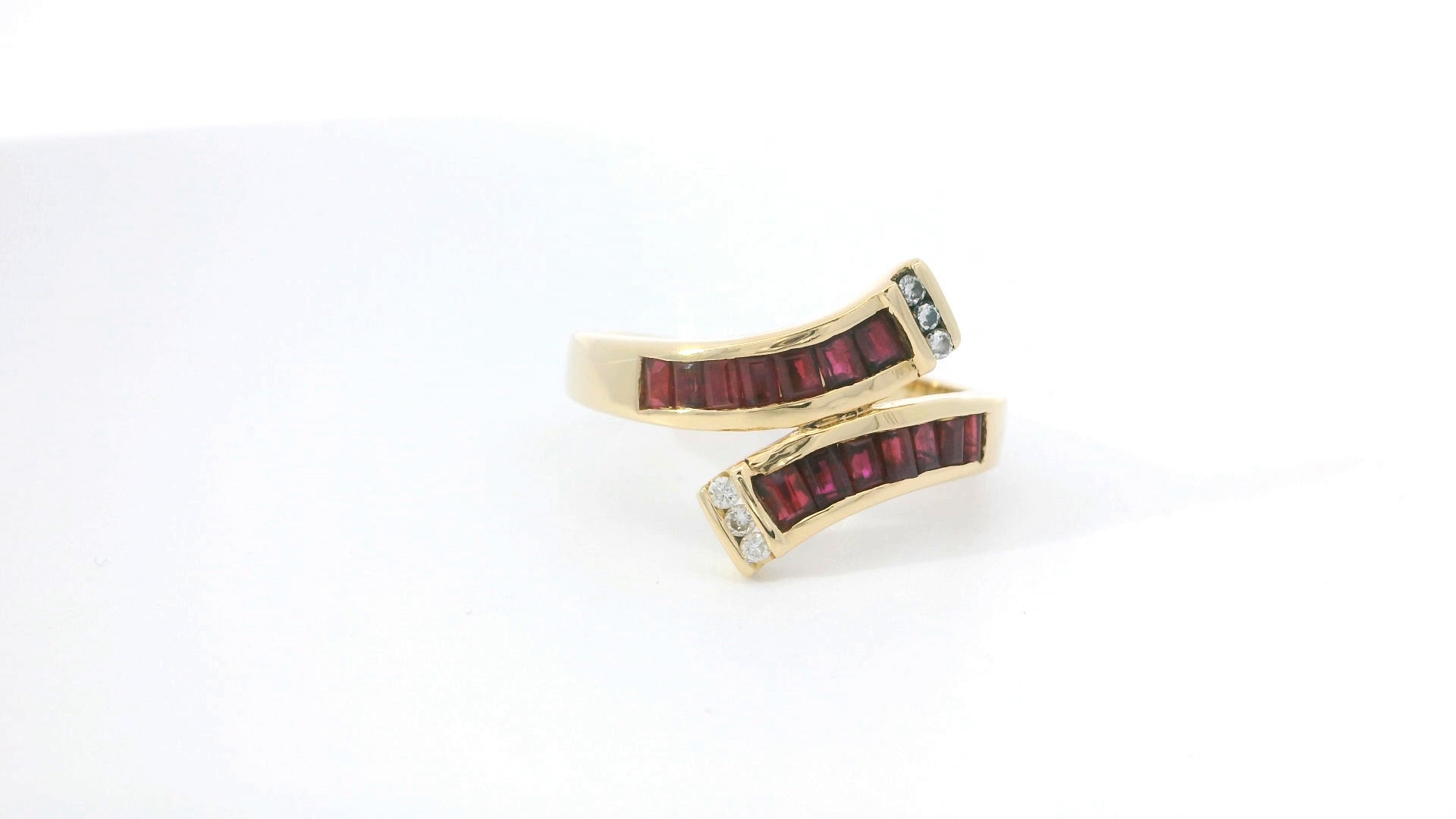 Yellow Gold Multi stone Ring with Square Red Rubies