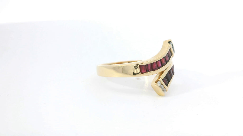 Yellow Gold Multi stone Ring with Square Red Rubies