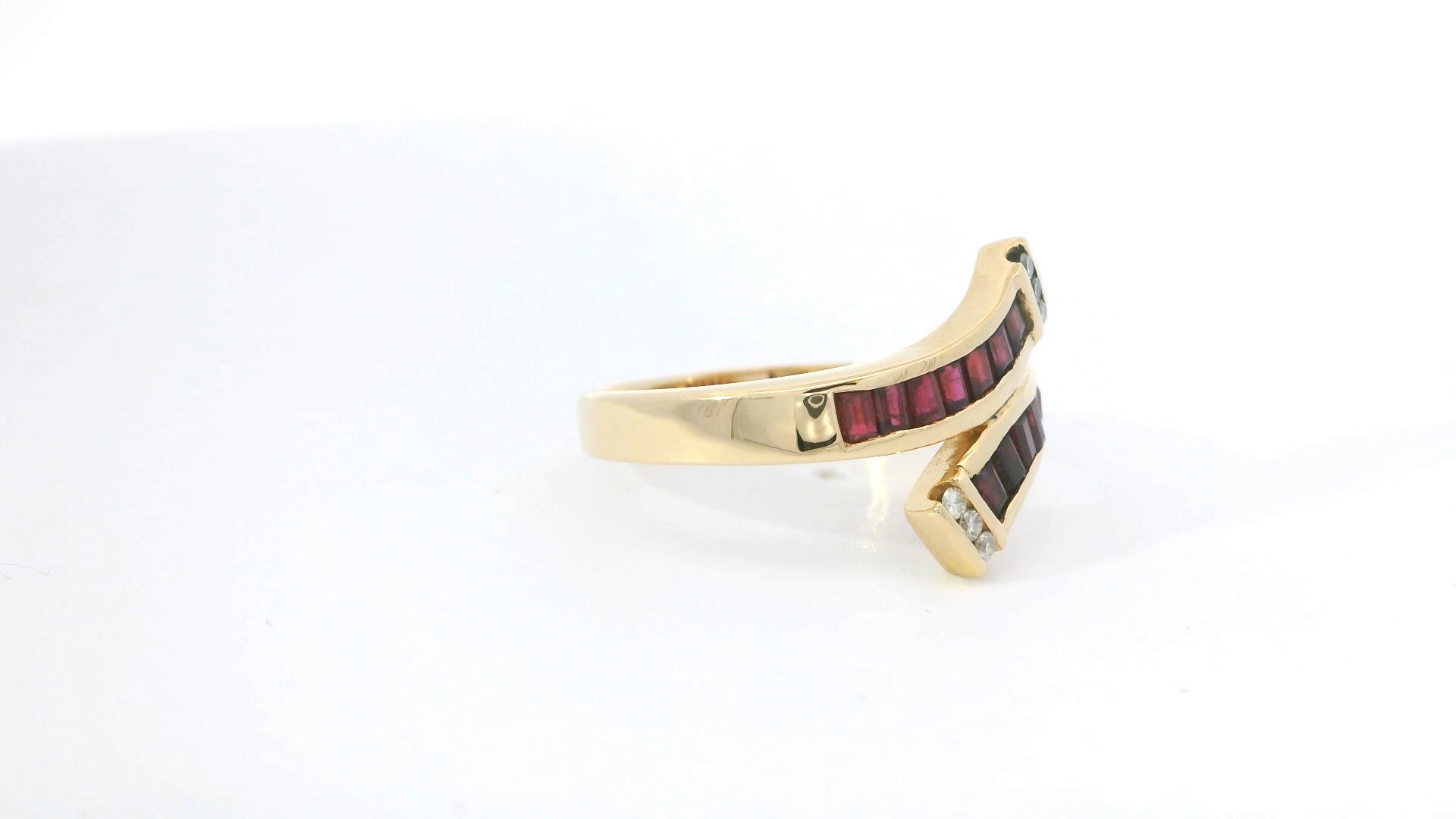 Yellow Gold Multi stone Ring with Square Red Rubies