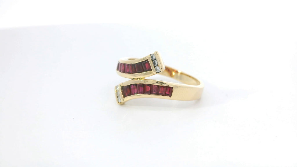 Yellow Gold Multi stone Ring with Square Red Rubies
