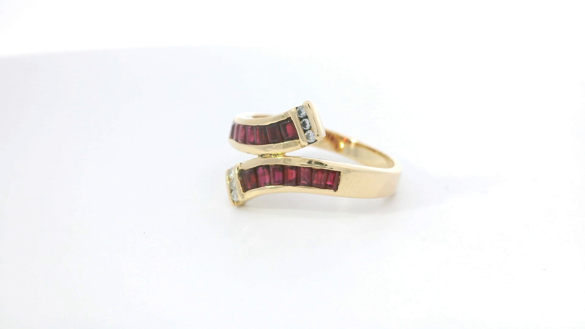Yellow Gold Multi stone Ring with Square Red Rubies