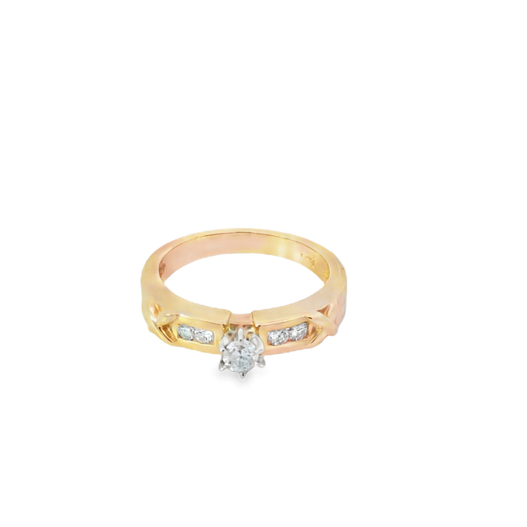 Gold Multi stone Ring with Round Cut Diamond