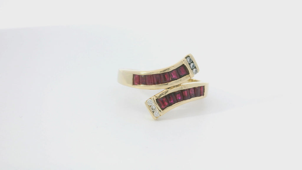 Yellow Gold Multi stone Ring with Square Red Rubies