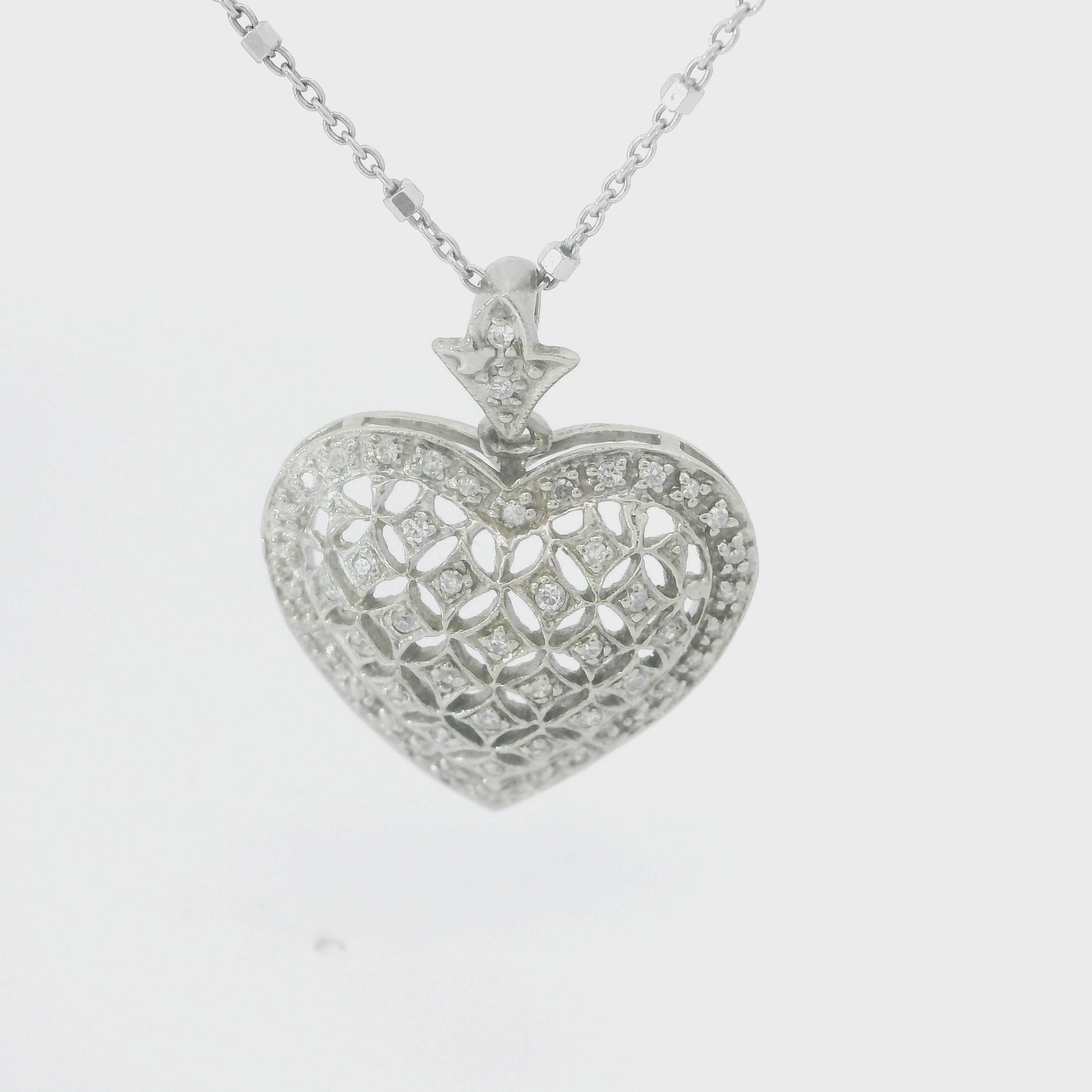 White Gold Over Silver Heart Diamond Pendant Necklace