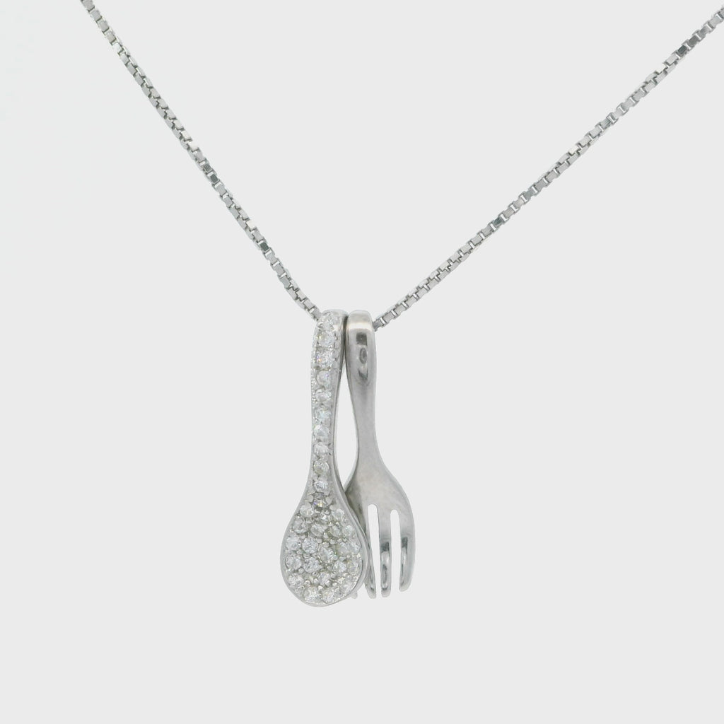 Elegant Silver Fork and Spoon Pendant