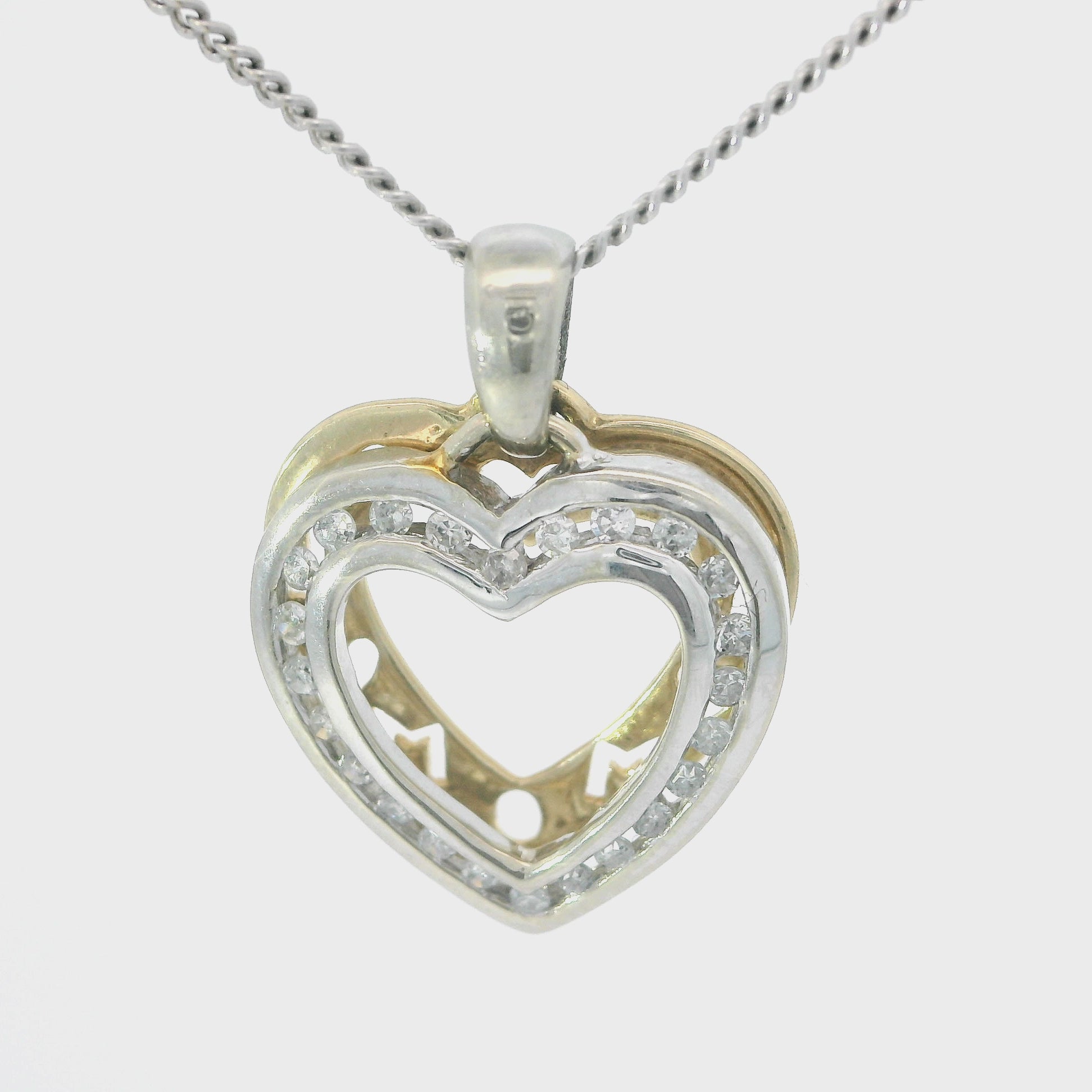 Yellow Gold Heart Pendant Charm Necklace with Round Cut Diamonds