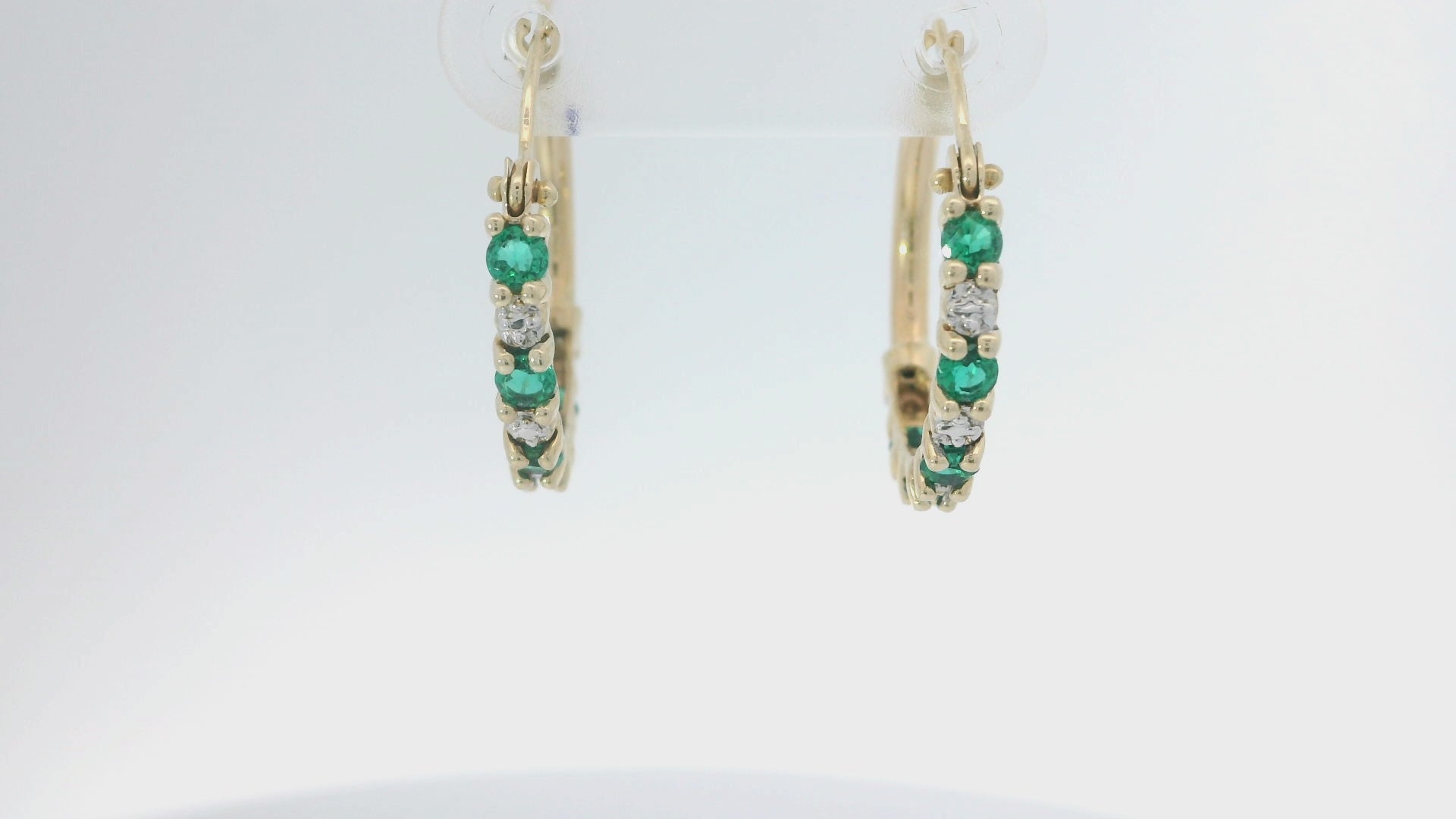 Gold Hoop Earrings with green gems