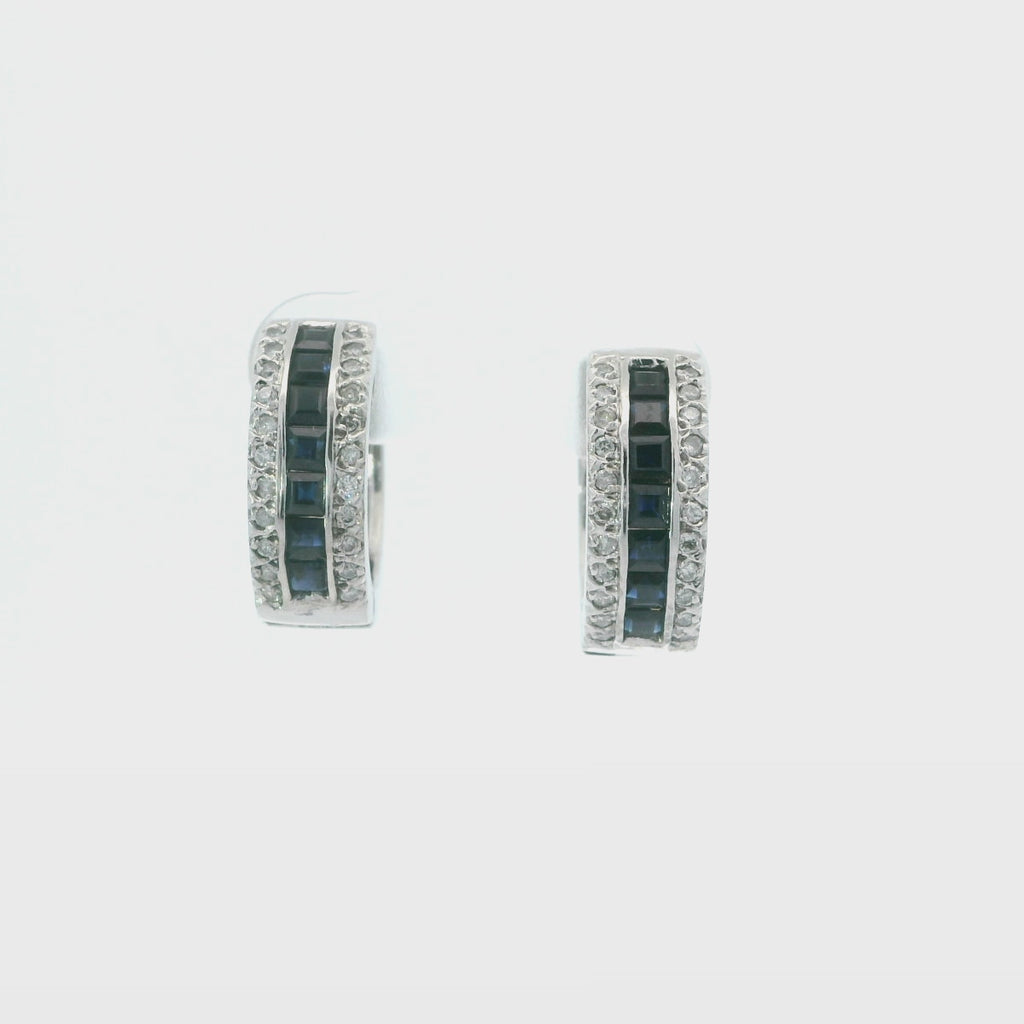 Elegant White gold sapphire  Hoop Earrings