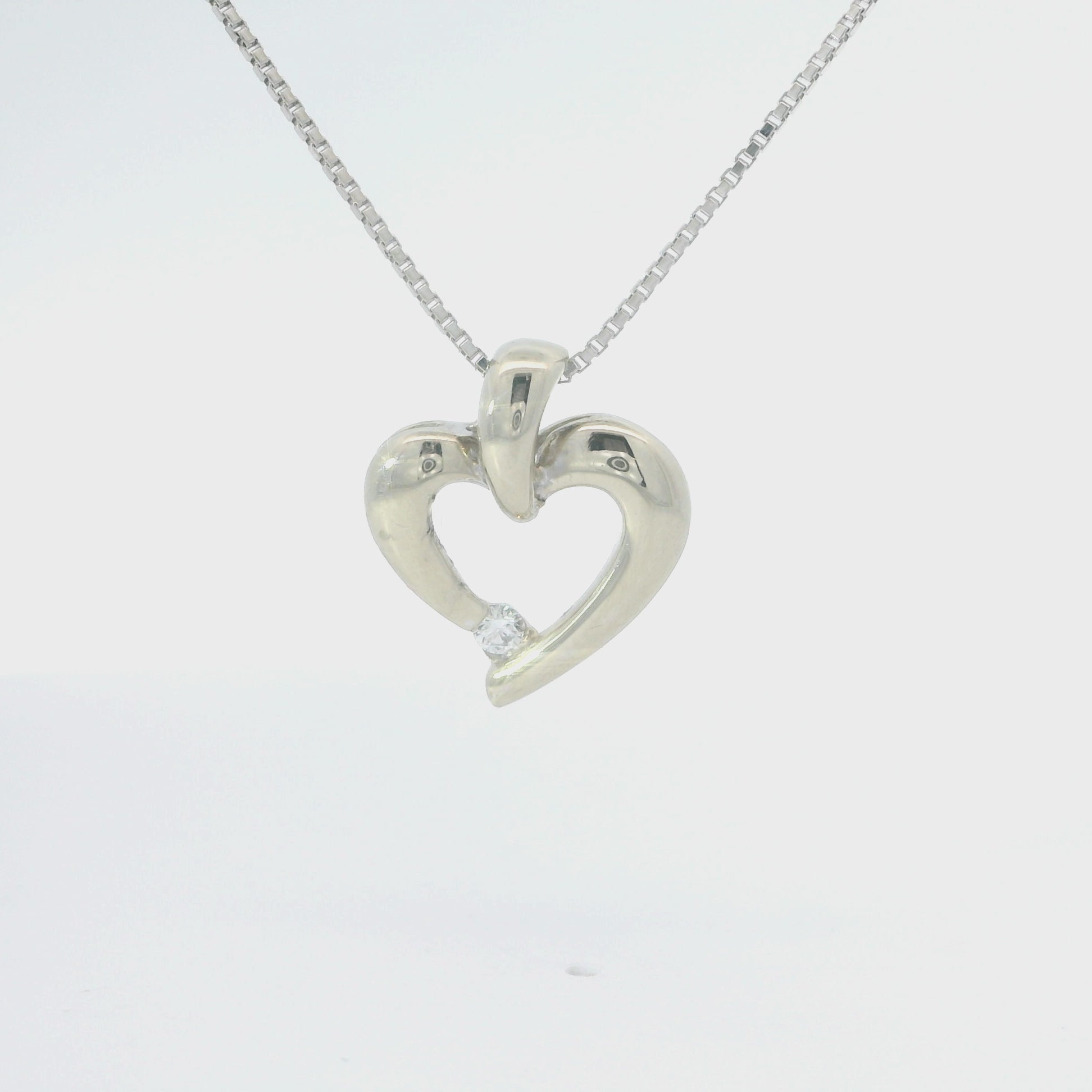 White Gold Heart Pendant Charm Necklace with Round Cut Diamond