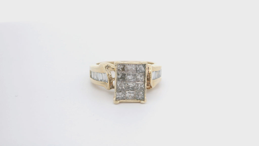 Yellow Gold Ring with Princess-Cut Diamond Cluster