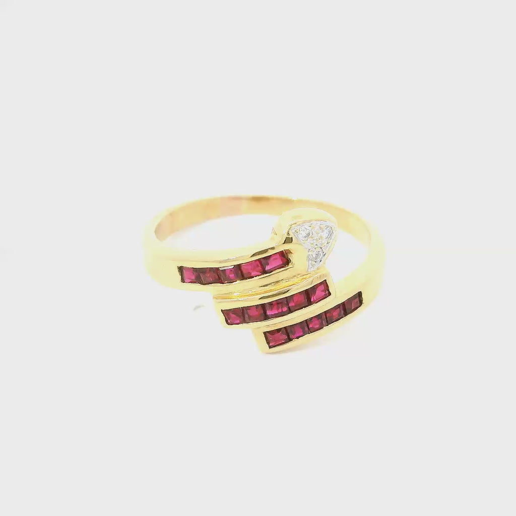 Yellow Gold Ring with Square Step Cut Rubies