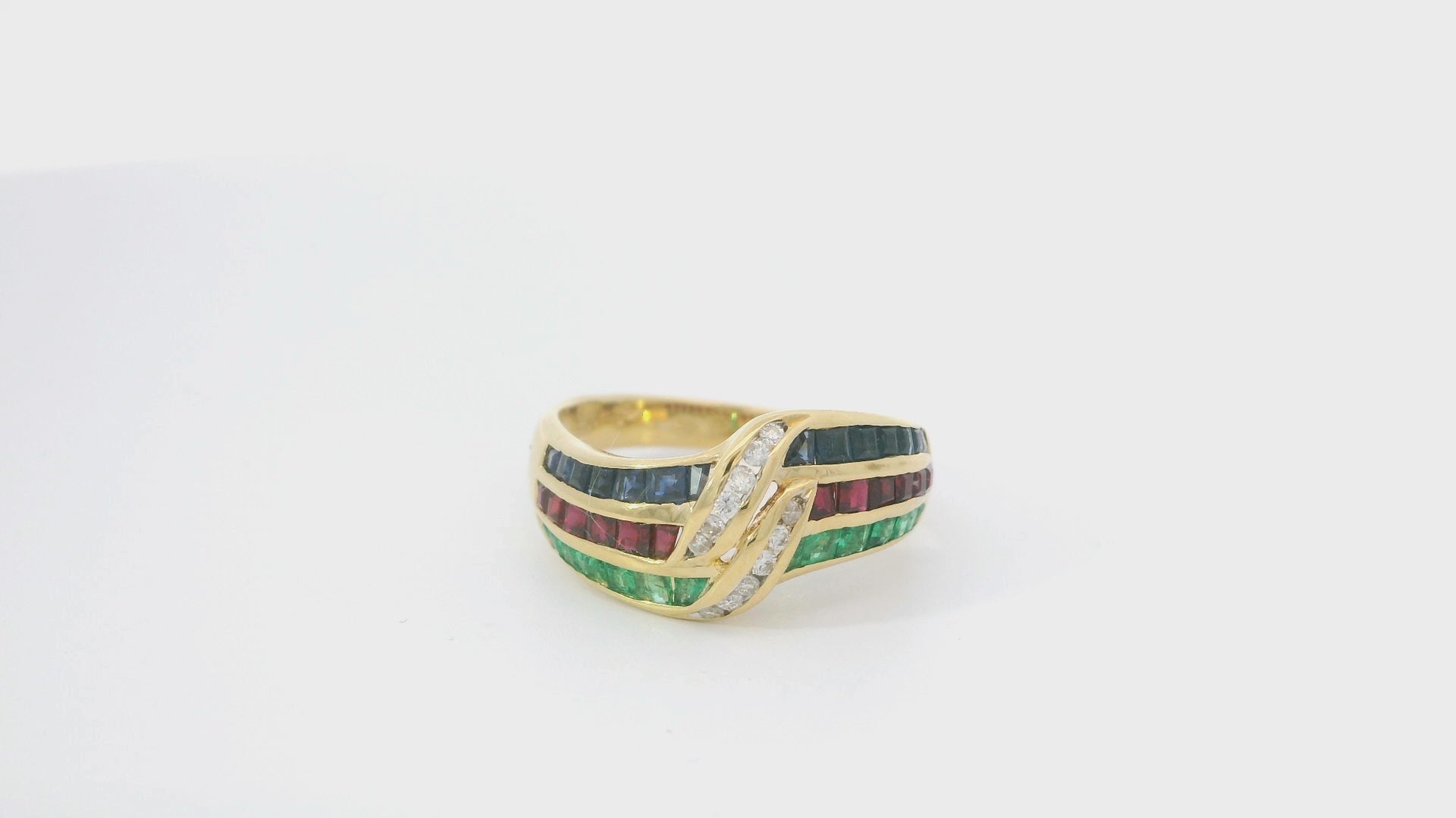 18K Yellow Gold Multi stone Ring with Square Cut Diamond and Royal Blue Sapphire